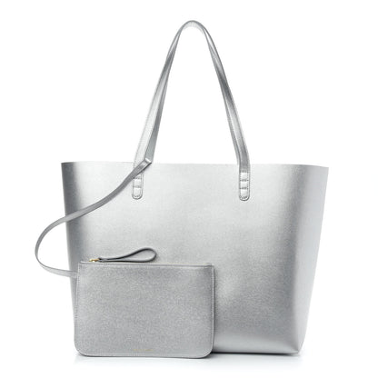 Mansur Gavriel Metallic Saffiano Small Shopping Tote Silver 1 of 10