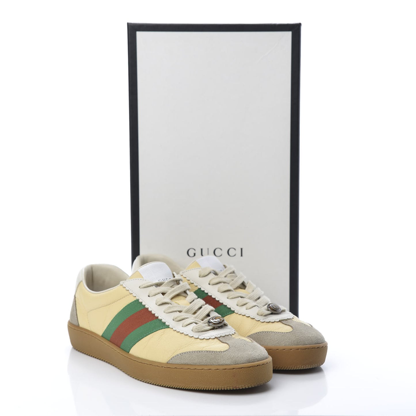 Calfskin Suede Web Mens G74 Sneakers 8 Oatmeal Burro New Mystic White