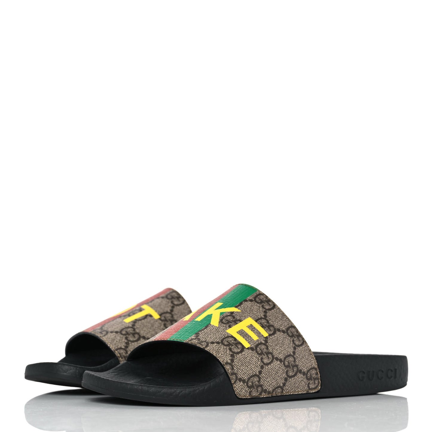 GG Supreme Monogram Fake/Not Slide Sandals 36 Beige Ebony