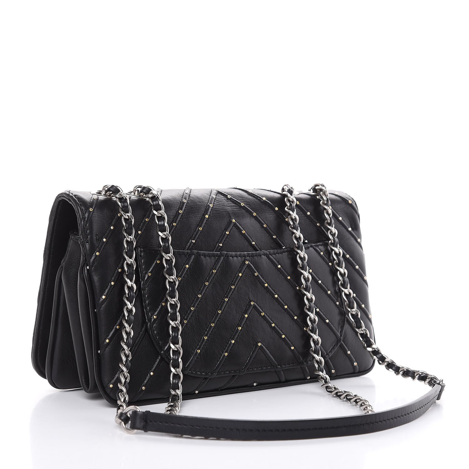 Chanel Calfskin Studded Chevron Quilted Flap Black 3 of 16