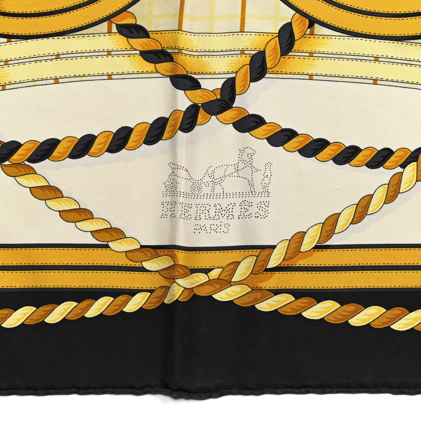 Silk Grande Tenue Scarf Wash 90 Black Cream Gold