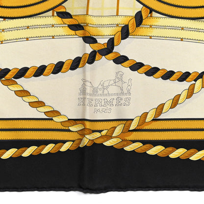 Hermes Silk Grande Tenue Scarf Wash 90 Black Cream Gold 2 of 6