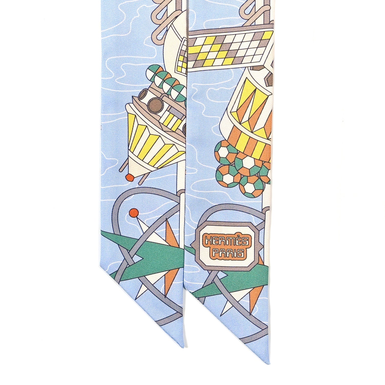 Hermes Silk Odyssey Twilly Beige Bleu Ciel Jaune Vif 2 of 4