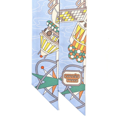 Hermes Silk Odyssey Twilly Beige Bleu Ciel Jaune Vif 2 of 4