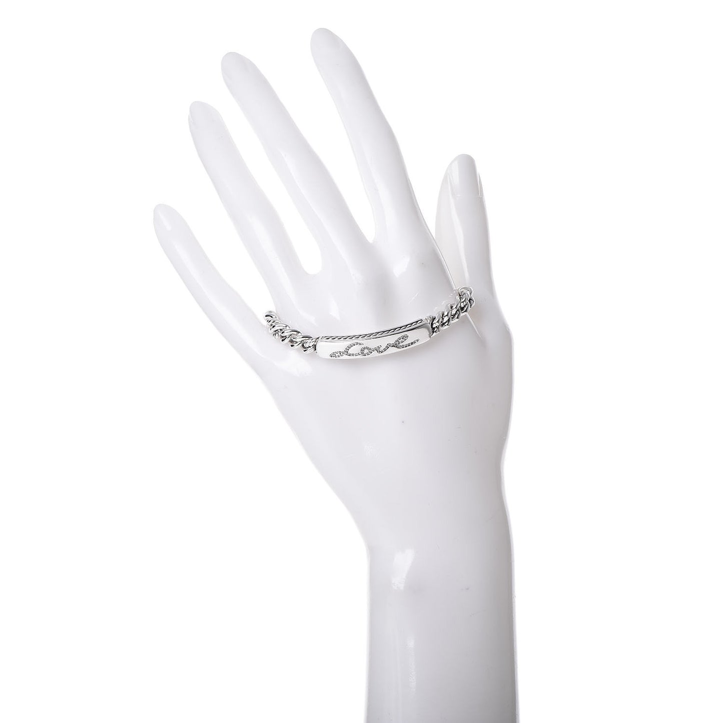 Sterling Silver Diamond 7mm Petite Pave Curb Link Love ID Bracelet