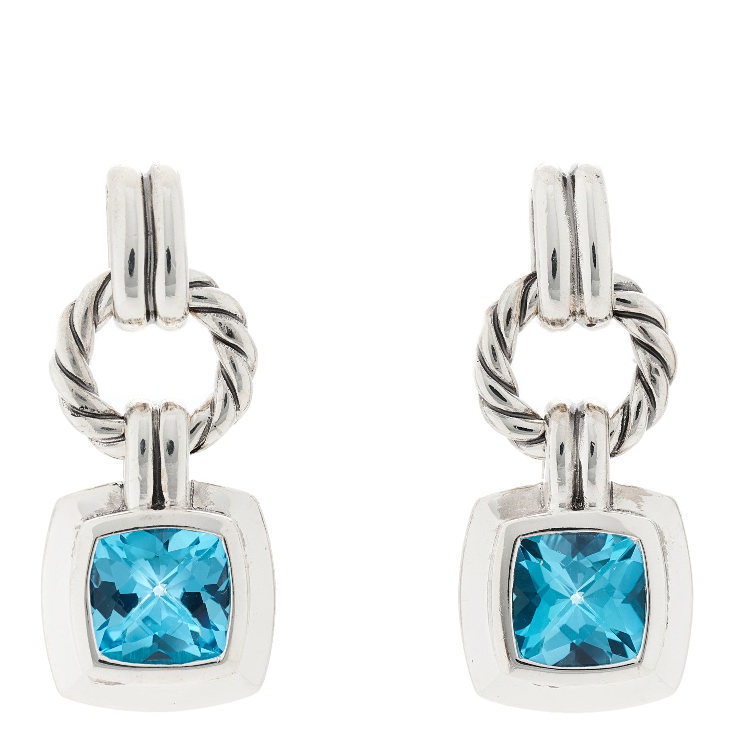 David Yurman Sterling Silver Blue Topaz 7mm Renaissance Drop Earrings 1 of 5