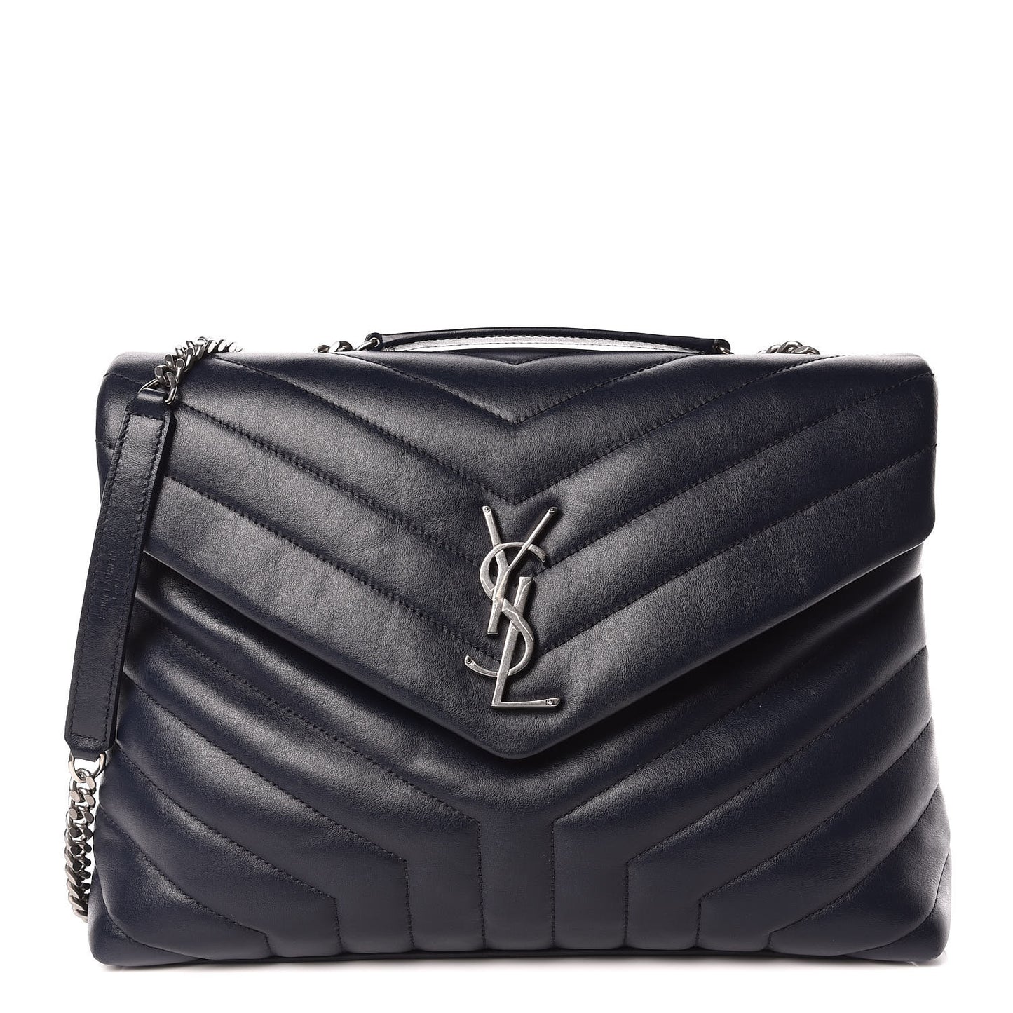 Calfskin Y Quilted Monogram Medium Loulou Chain Satchel Medium Blue