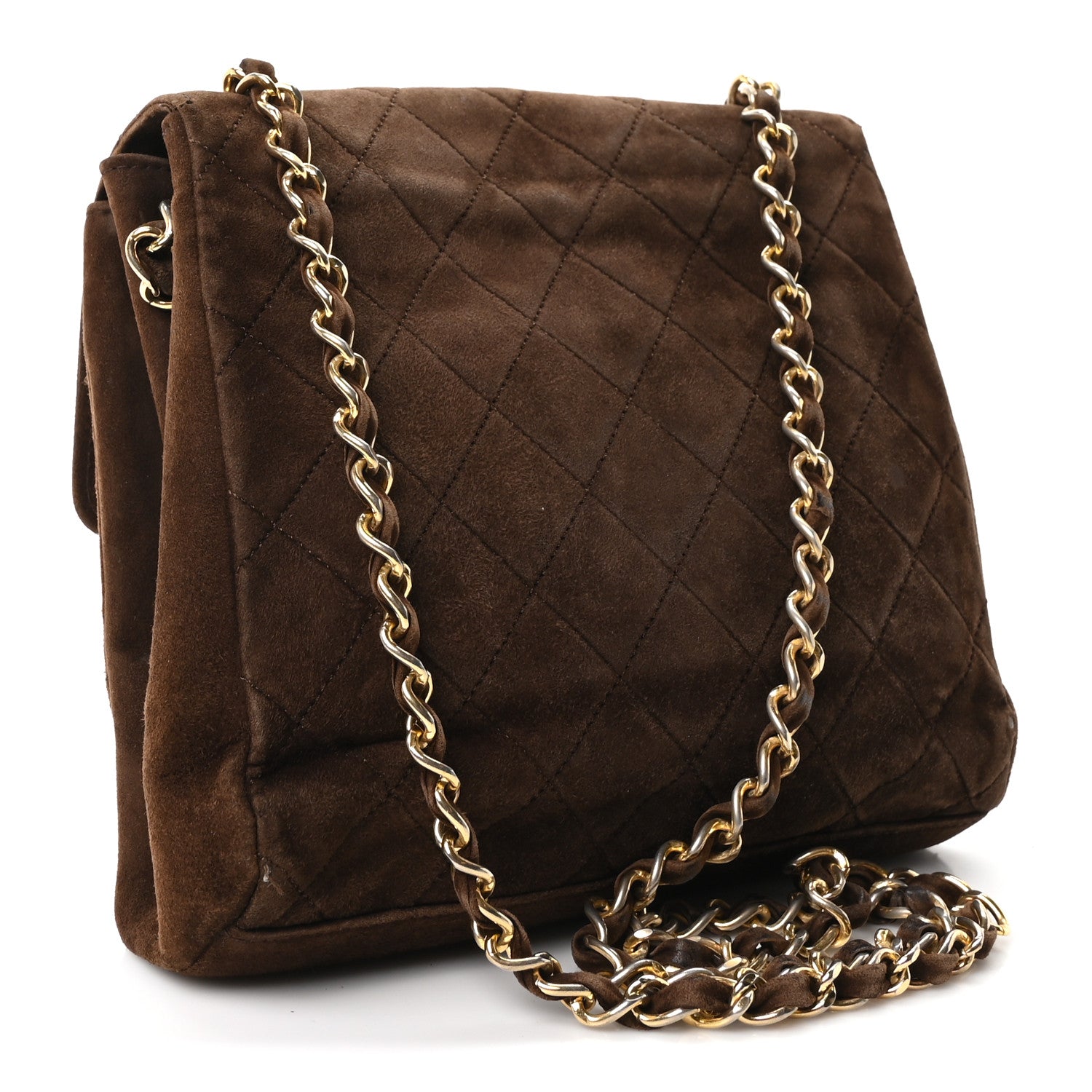 Chanel Suede Quilted CC Shoulder Bag Brown 2 of 12