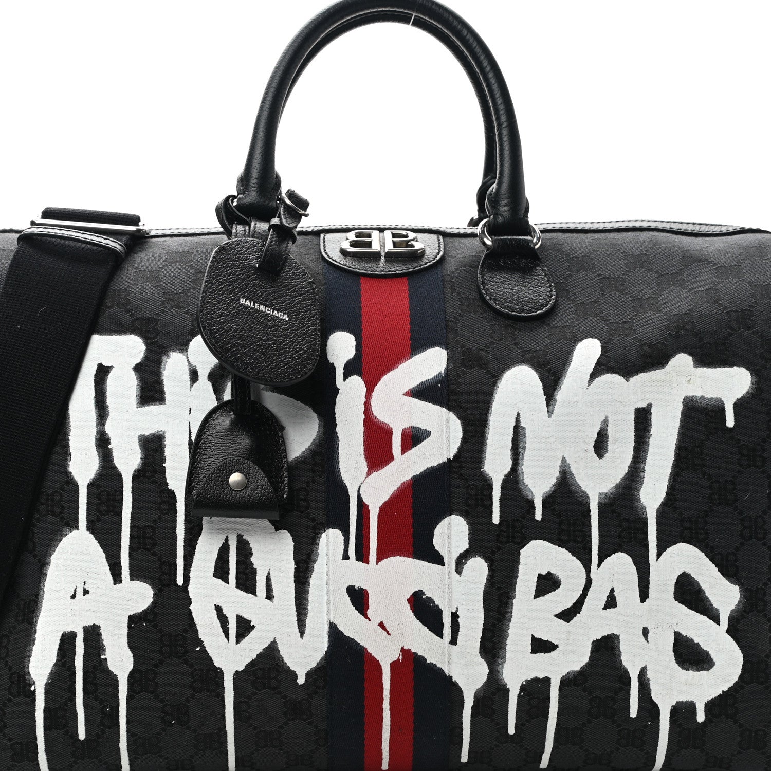 Gucci X BALENCIAGA BB Monogram Web Graffiti Medium Ophidia Carry-On Duffle Bag Black 8 of 10