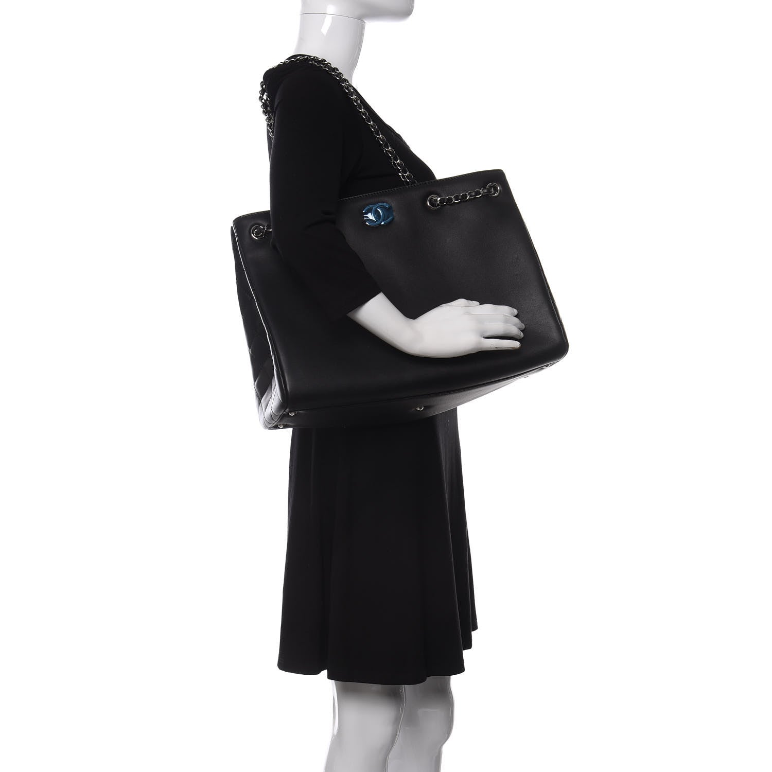 Chanel Calfskin Woven Chain Large Shopping Bag Black 2 of 10