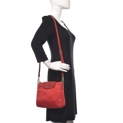 Prada Nylon Vela Saffiano Flat Flap Messenger Bag Red 2 of 12