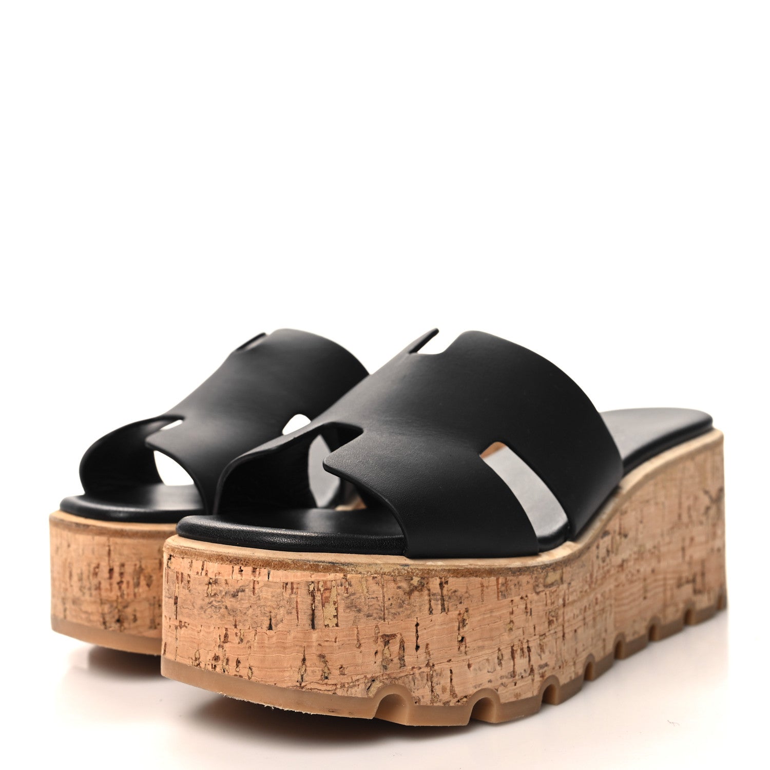 Hermes Calfskin Cork Eze 30 Sandals 37 Black 3 of 9