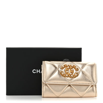 Chanel Metallic Goatskin Quilted Chanel 19 Flap Card Holder Gold 11 of 11