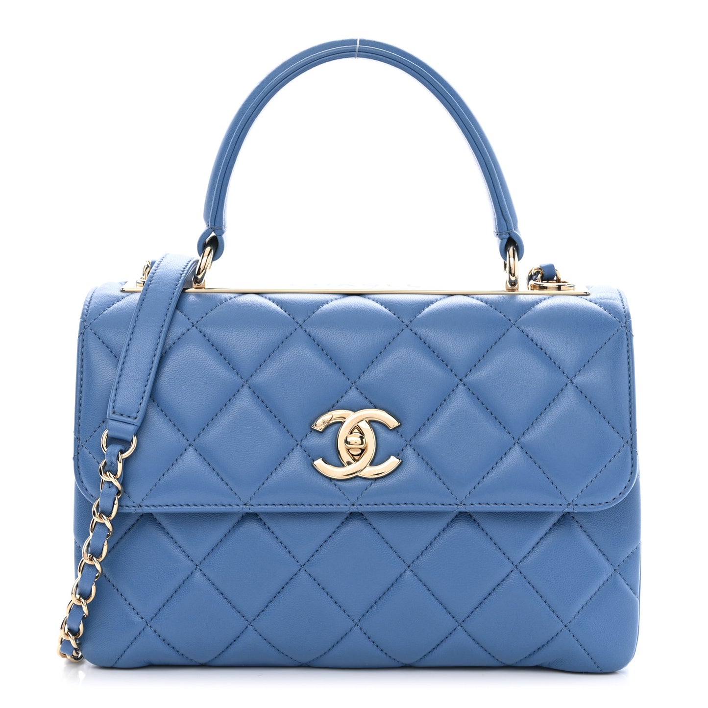 Lambskin Quilted Small Trendy CC Flap Dual Handle Bag Blue