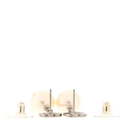 Chanel Crystal Pearl CC Drop Earrings Silver Pearly White 3 of 5