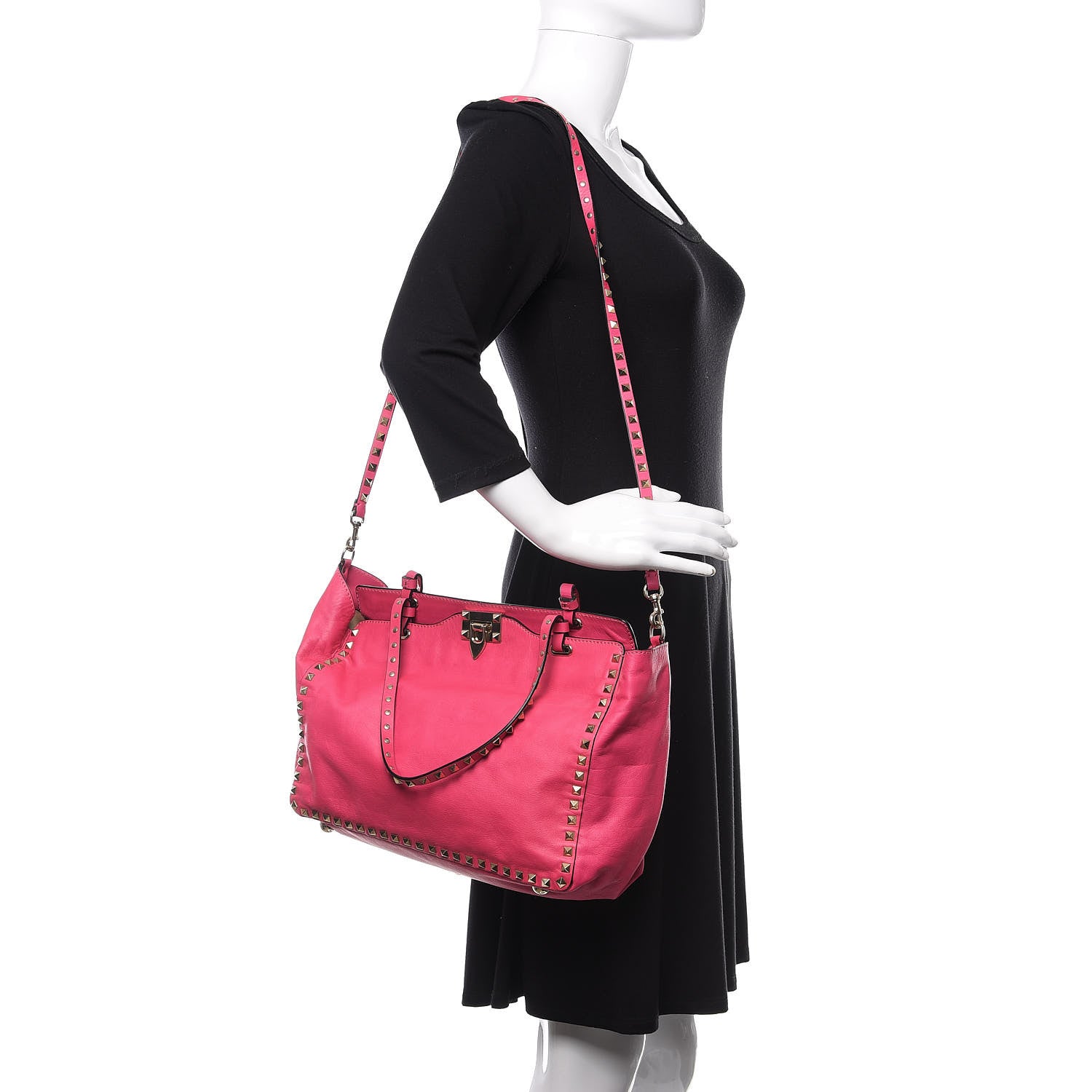 Valentino Garavani Vitello Medium Rockstud Tote Pop Fuxia 2 of 11