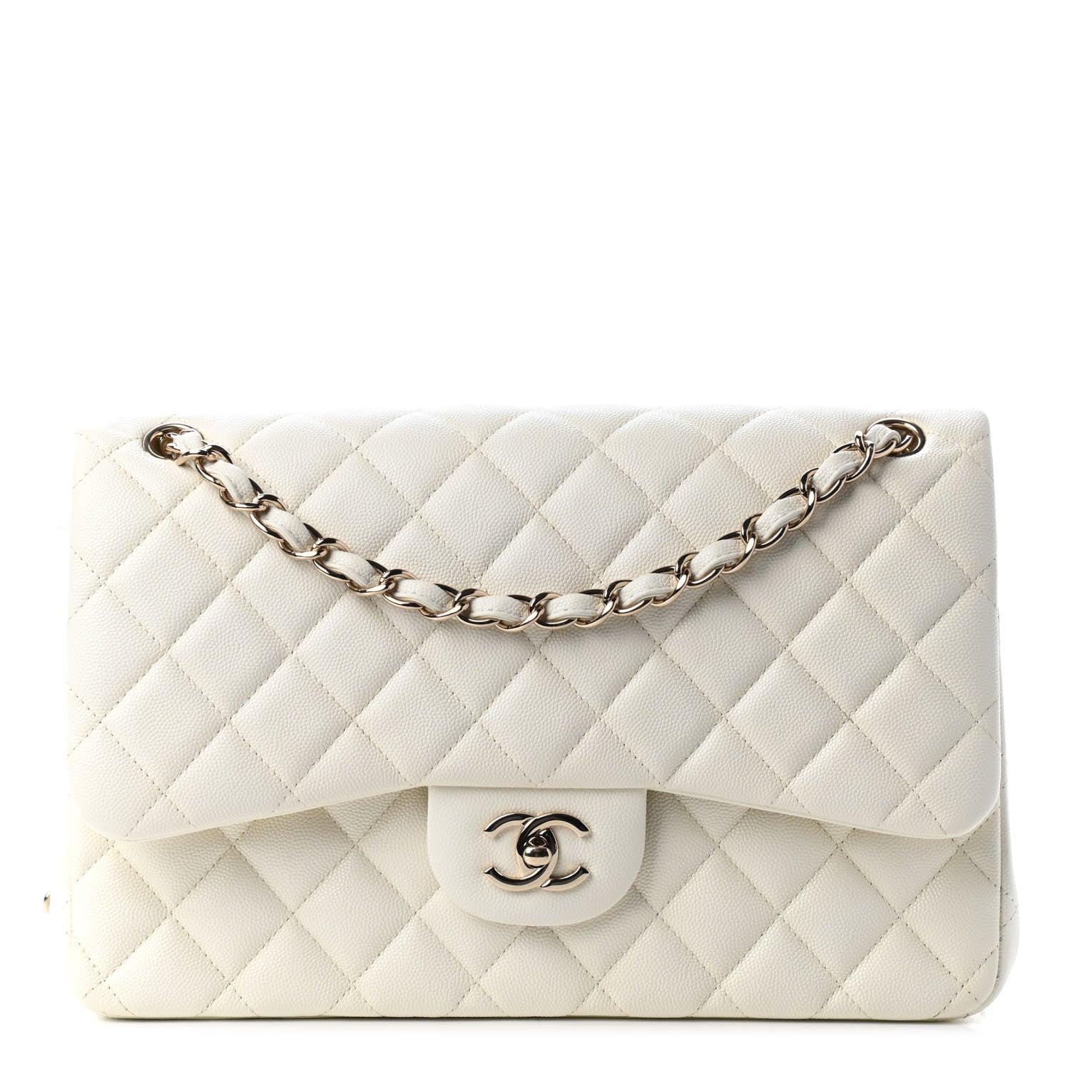 Chanel Caviar Quilted Jumbo Double Flap White 1 of 8