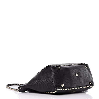Valentino Garavani Pebbled Calfskin Medium Rockstud Tote Black 4 of 10