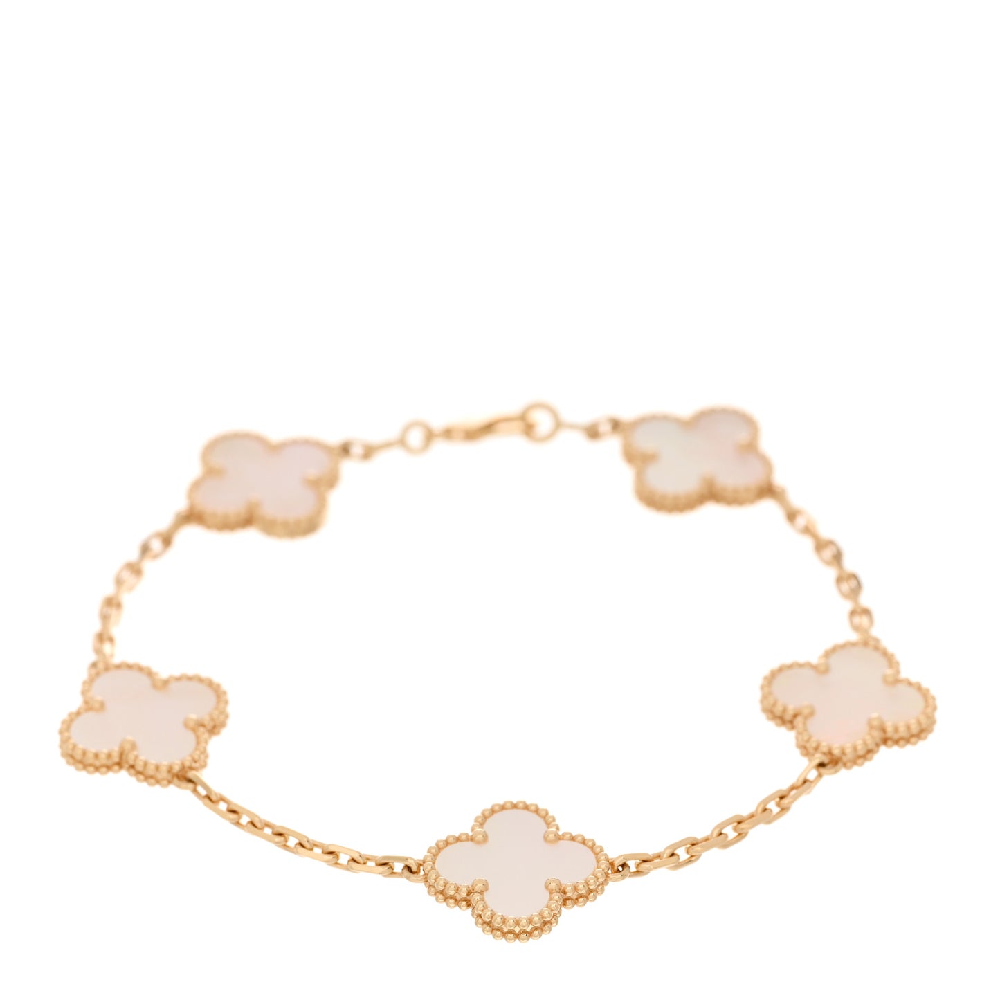 18K Yellow Gold Mother of Pearl 5 Motifs Vintage Alhambra Bracelet