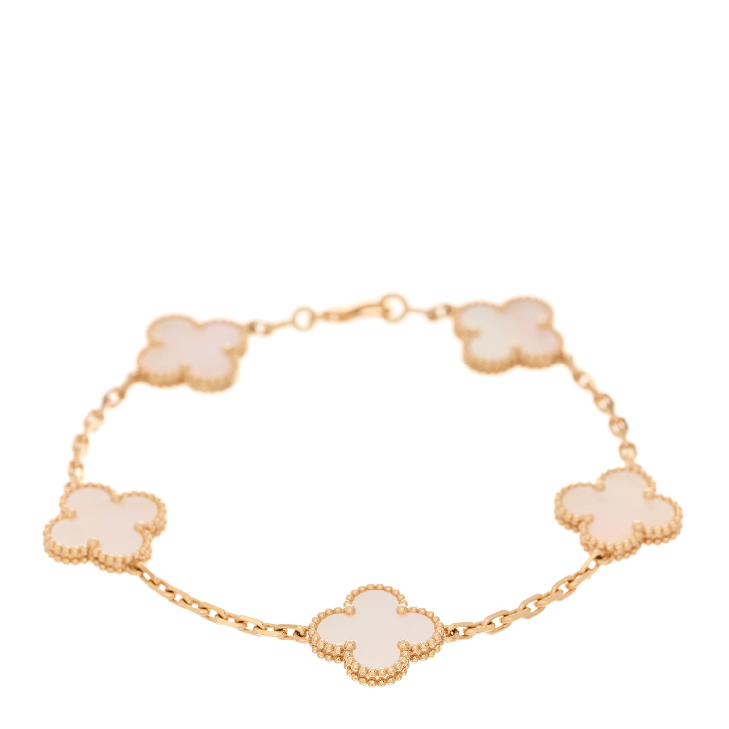 Van Cleef & Arpels 18K Yellow Gold Mother of Pearl 5 Motifs Vintage Alhambra Bracelet 1 of 4