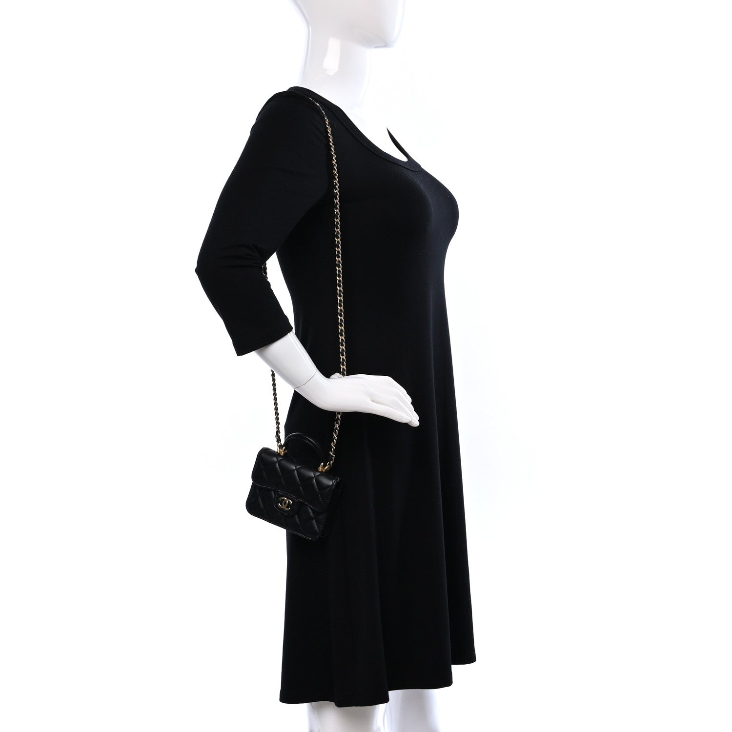 Chanel Lambskin Quilted Top Handle Flap Coin Purse With Chain Black 2 of 15