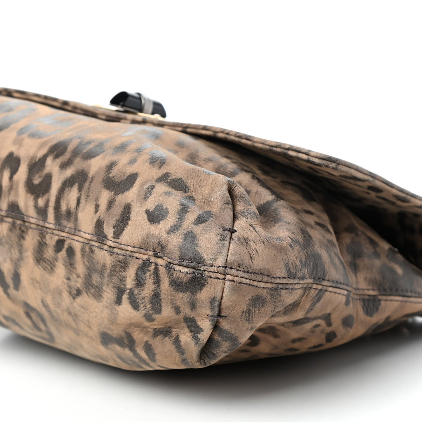Nubuck Leopard Print Large Happy Shoulder Bag
