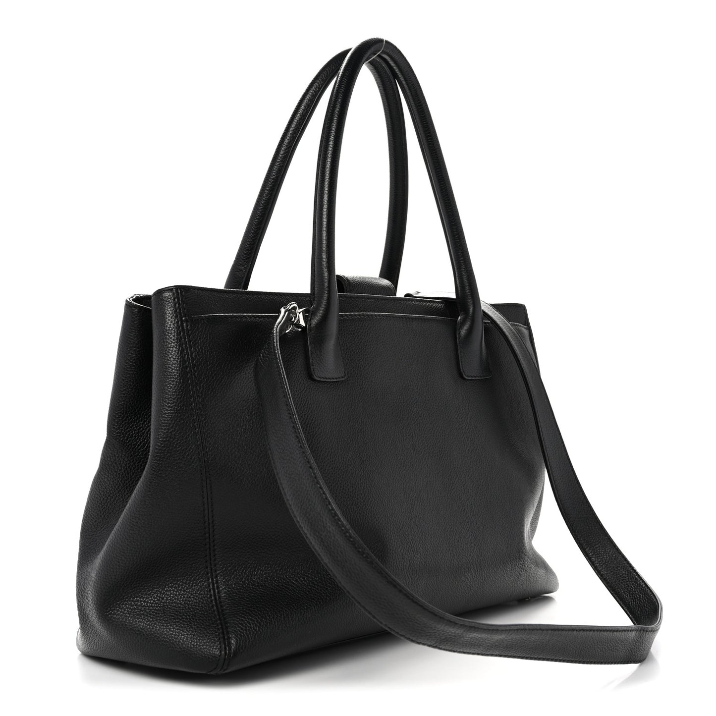 Calfskin Cerf Executive Shopper Tote Black