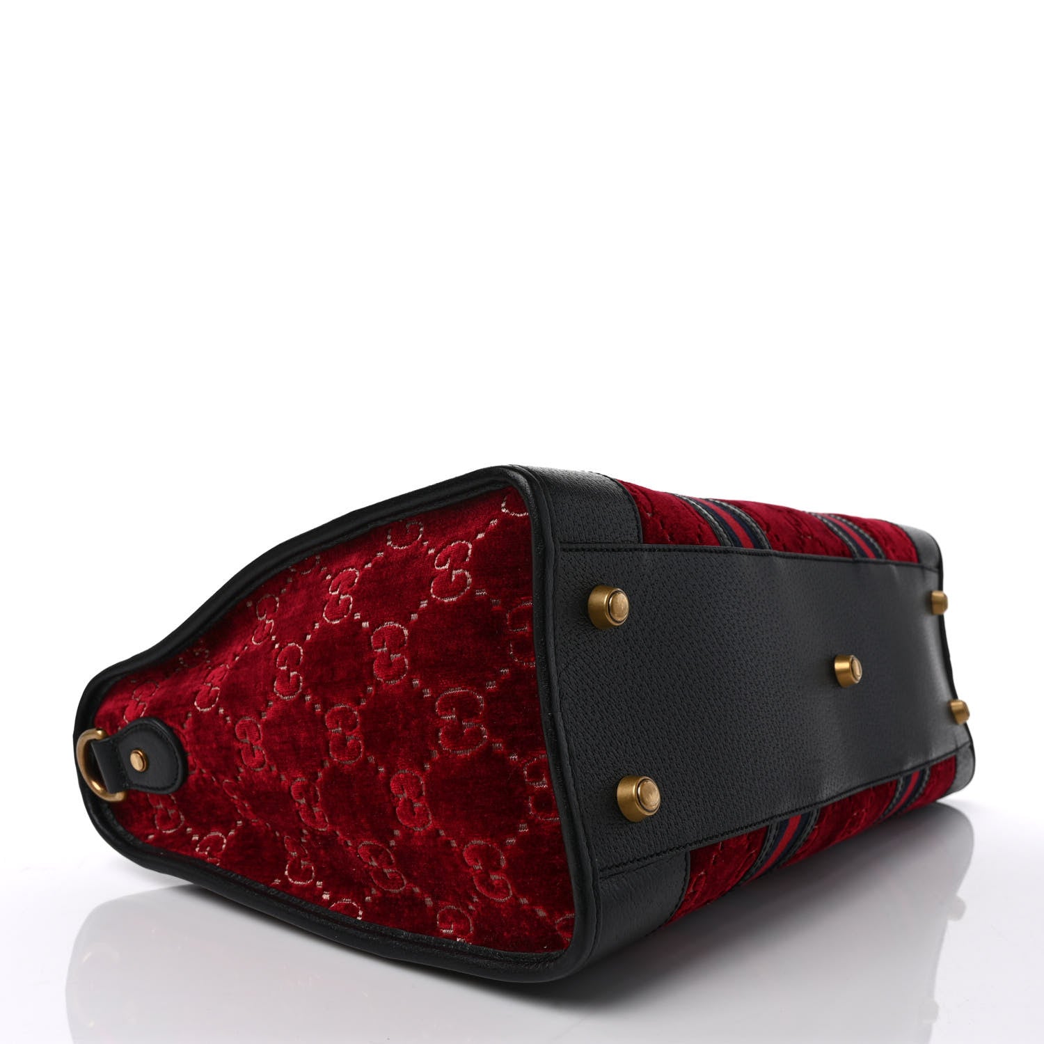 Gucci Velvet GG Monogram Textured Calfskin Web Medium Duffle Bag Red Cipria Black 4 of 11