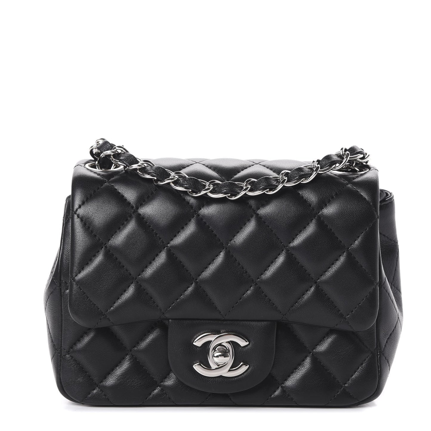 Lambskin Quilted Mini Square Flap Black