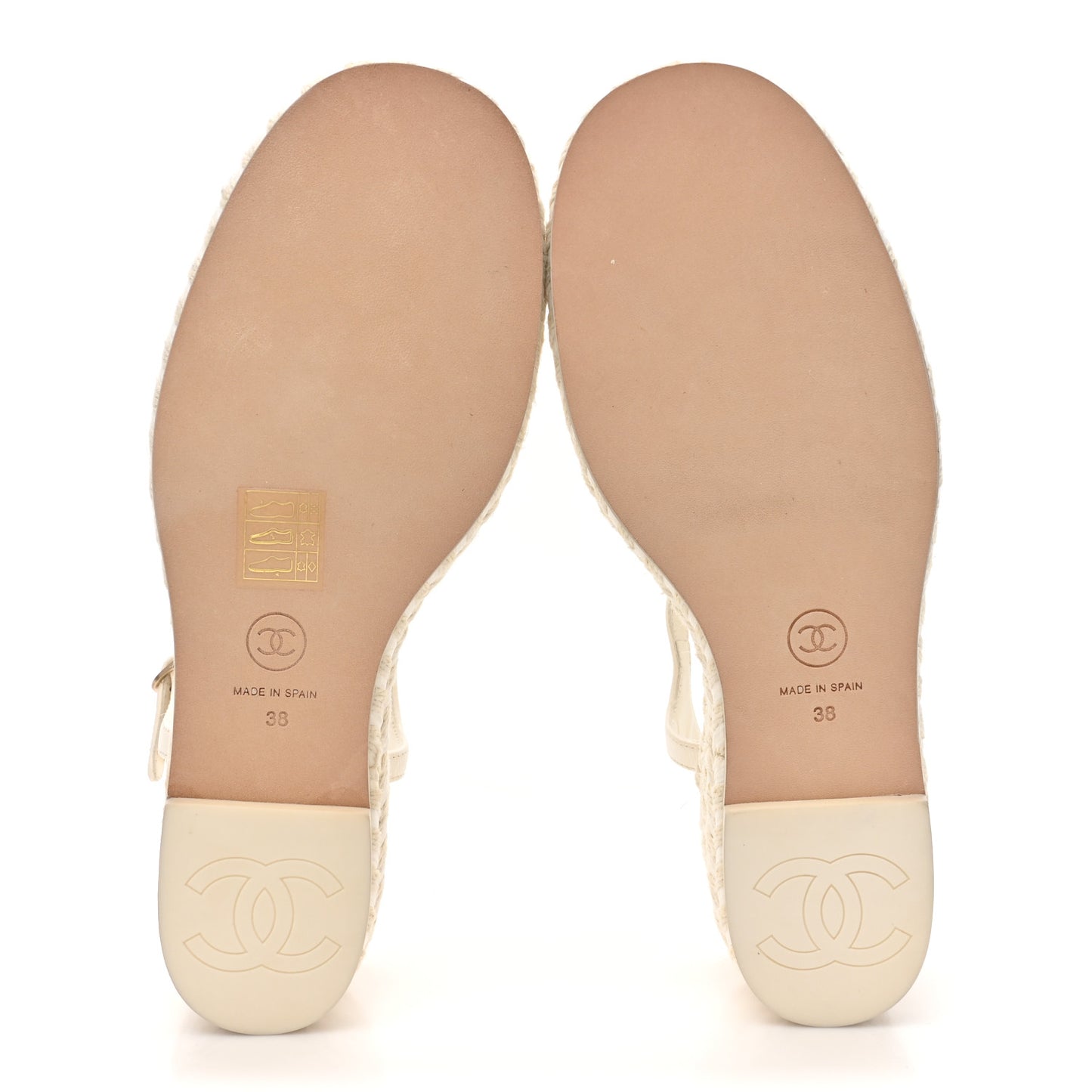 Lambskin Grosgrain CC Espadrilles Wedges 38 White Black