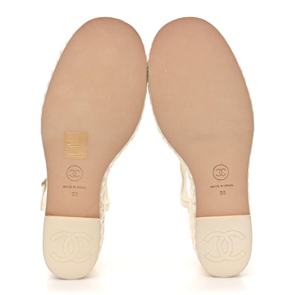Chanel Lambskin Grosgrain CC Espadrilles Wedges 38 White Black 5 of 9