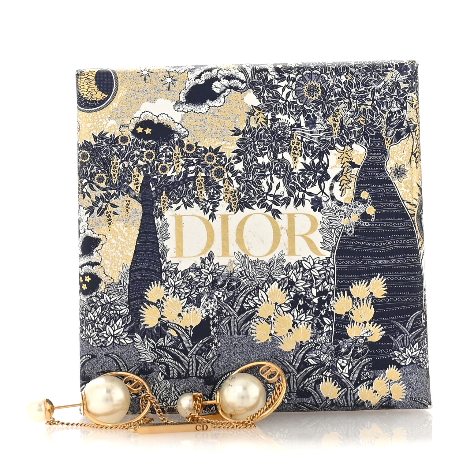 Christian Dior Pearl Tribales Dangle Chain Earrings Gold 5 of 5