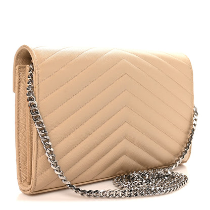 Saint Laurent Grain De Poudre Matelasse Chevron Monogram Chain Wallet Nude Powder 2 of 9