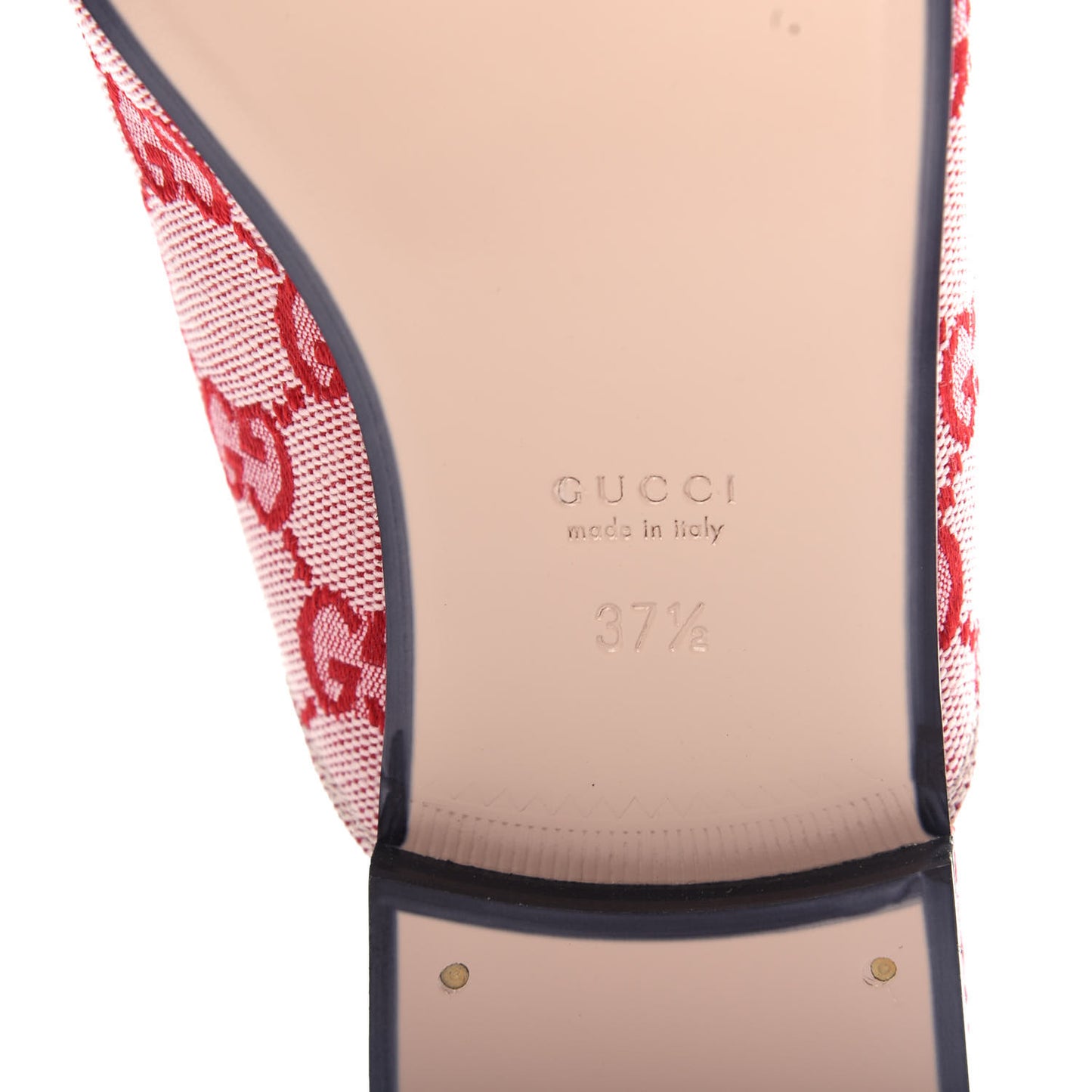 Canvas GG Monogram Horsebit Womens Princetown Slippers 37.5 Gardenia Hibiscus Red