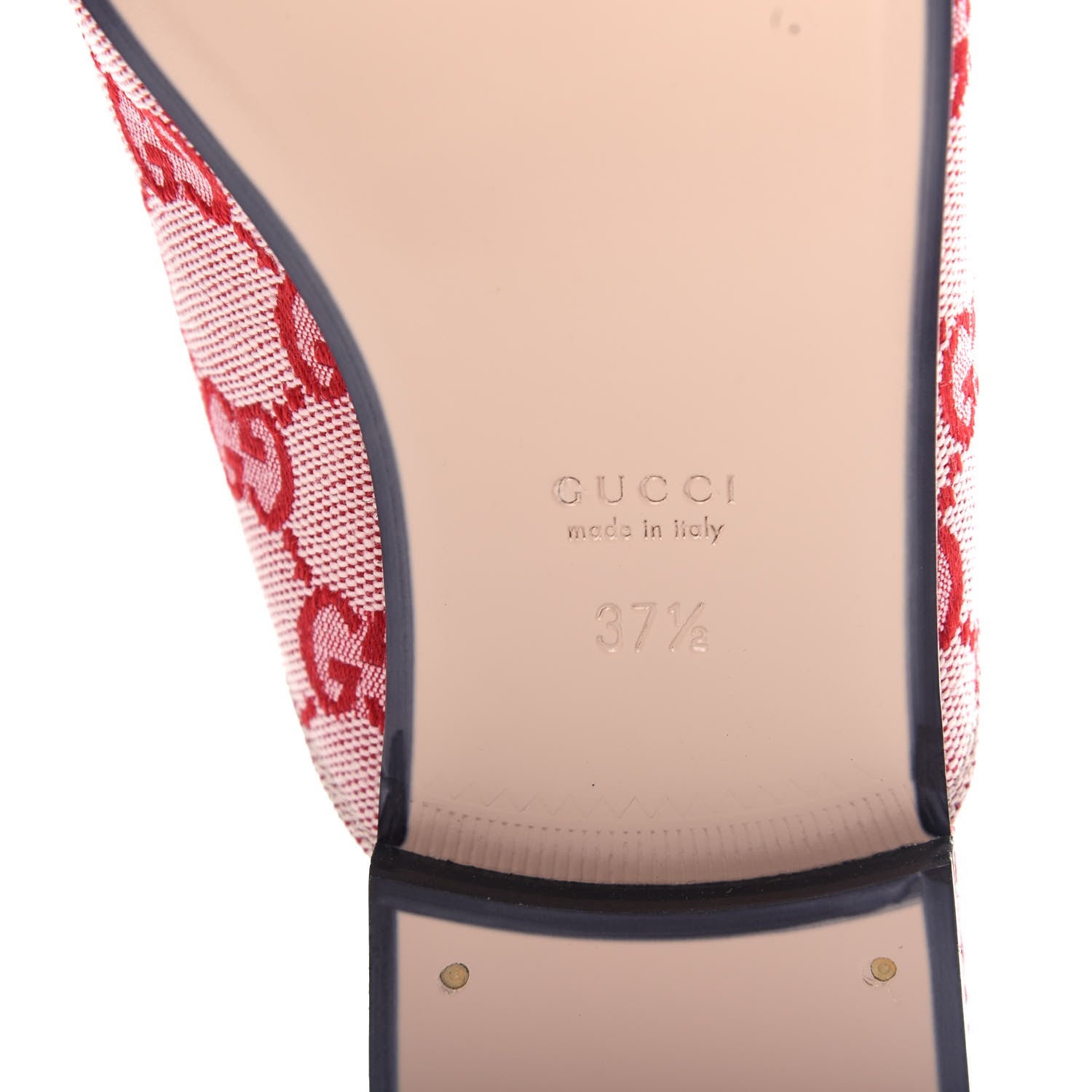 Gucci Canvas GG Monogram Horsebit Womens Princetown Slippers 37.5 Gardenia Hibiscus Red 9 of 11