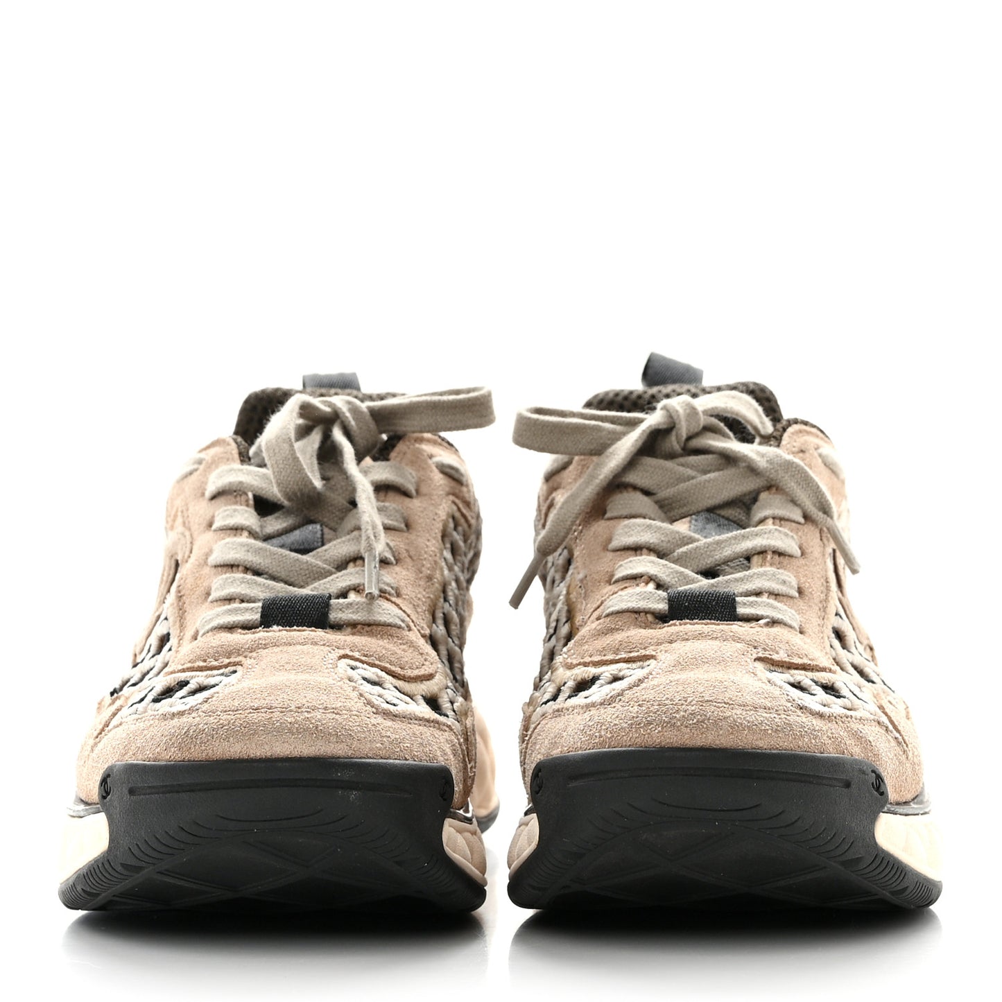 Suede Calfskin Embroidered CC Sneakers 38.5 Beige Black