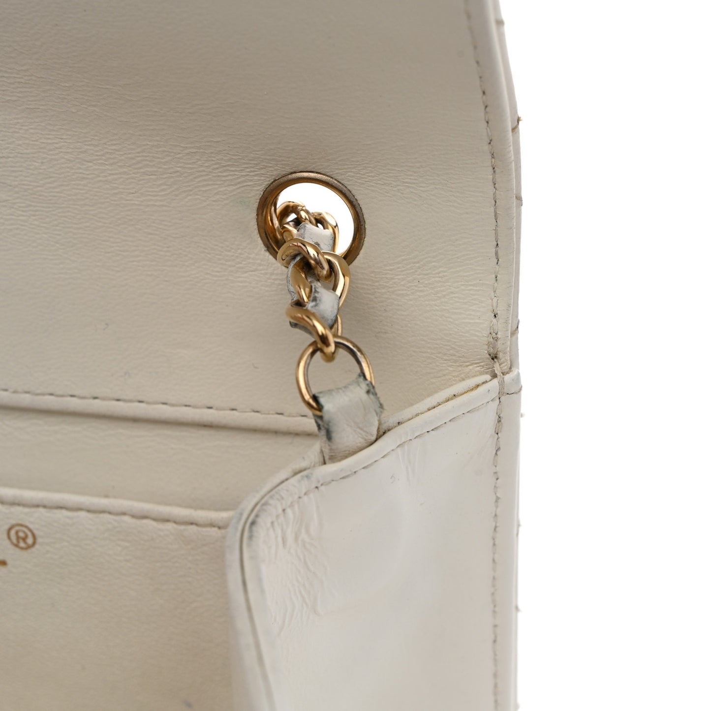 Glazed Calfskin Quilted Small Flap White