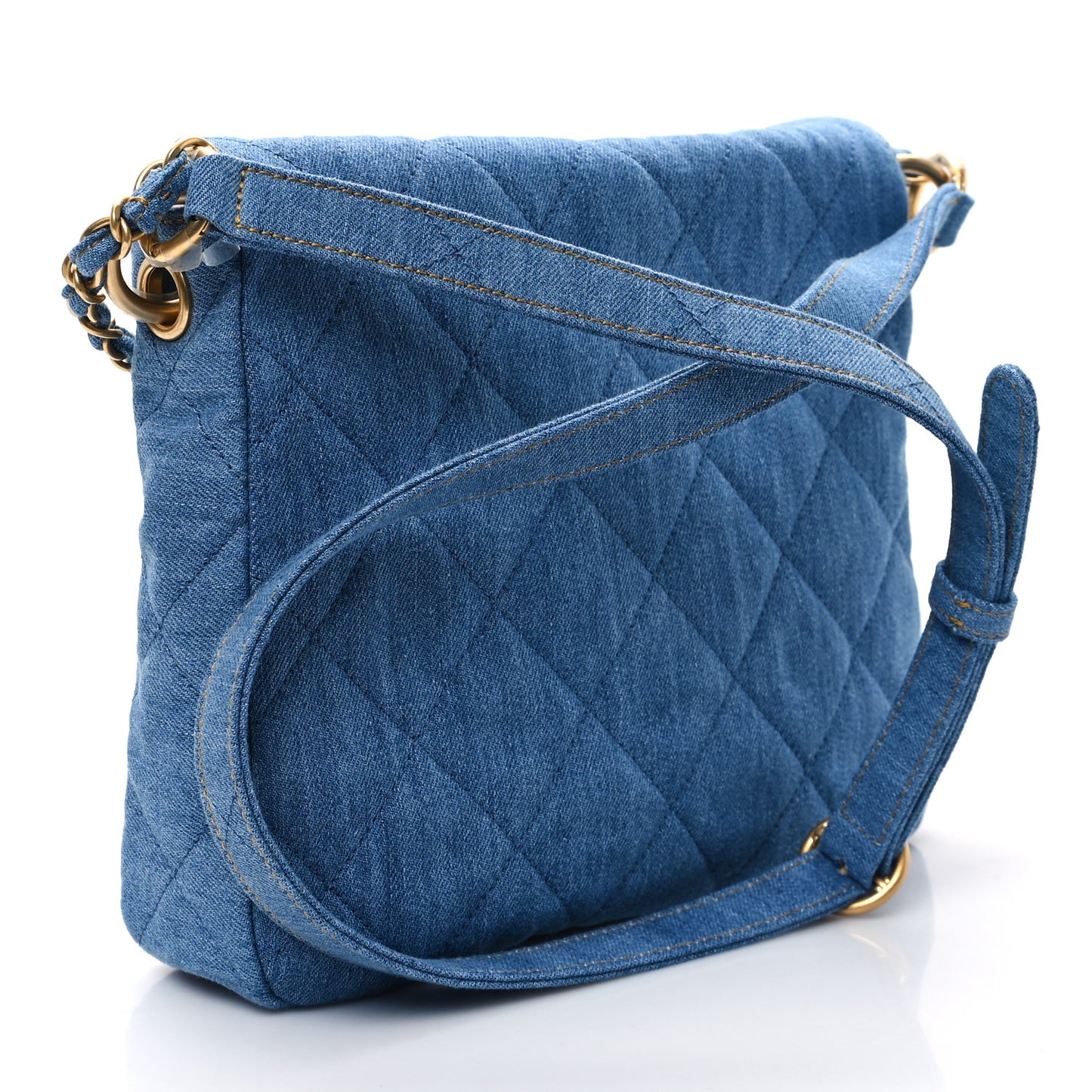 Denim Quilted Small Supple Twins Hobo Bag Blue
