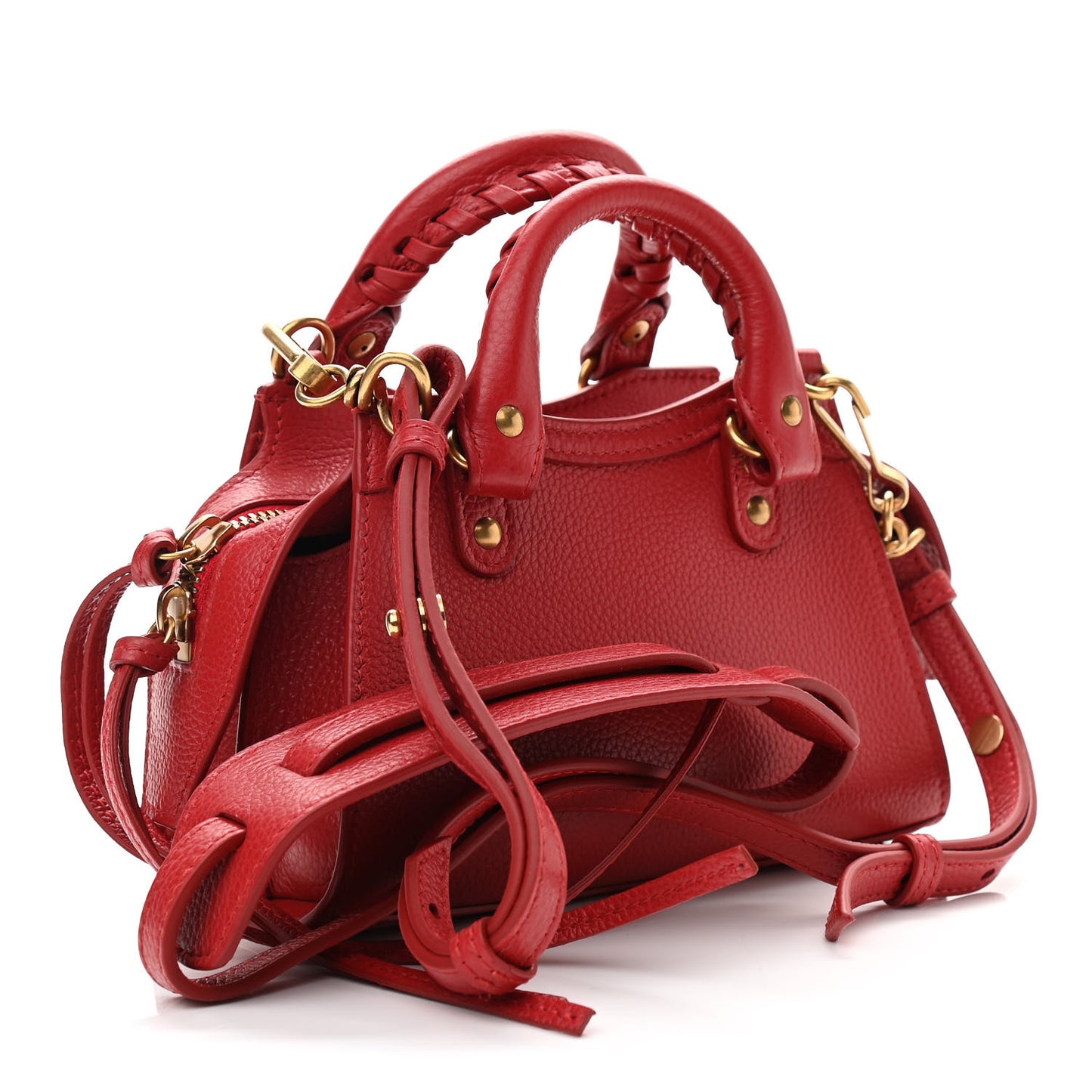 Grained Calfskin Neo Classic Gold Hardware Nano City Crossbody Medium Red