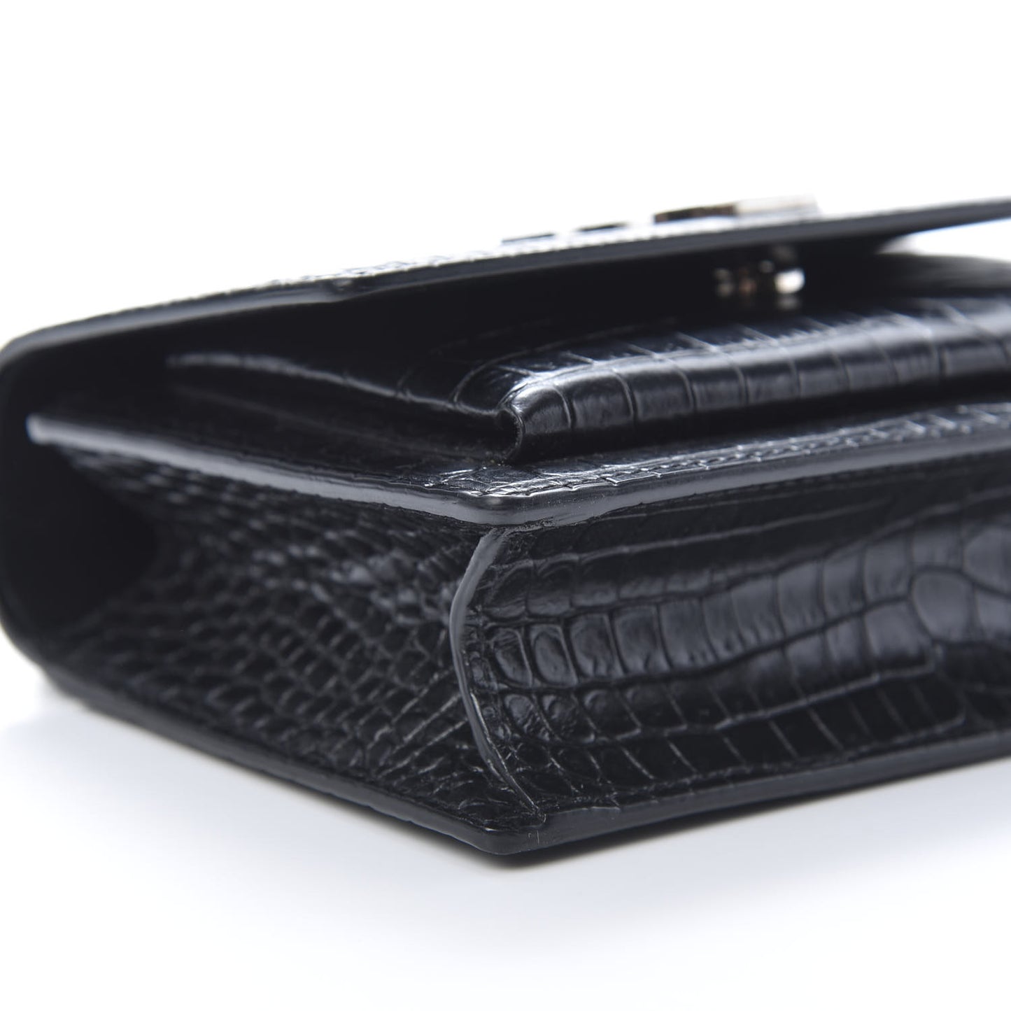 Calfskin Crocodile Embossed Monogram Sunset Chain Wallet Black