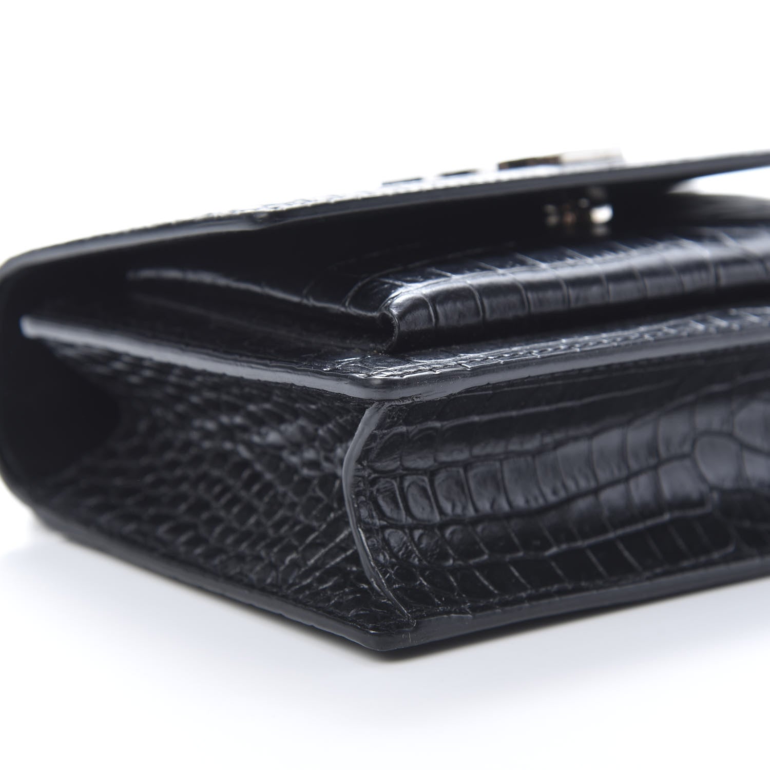 Saint Laurent Calfskin Crocodile Embossed Monogram Sunset Chain Wallet Black 9 of 13