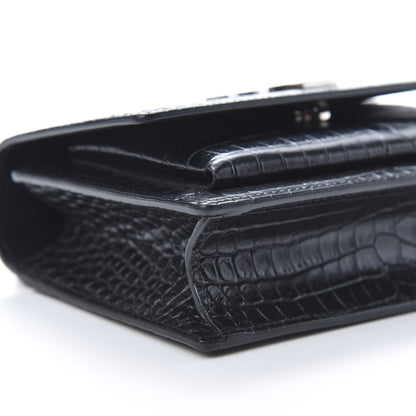 Saint Laurent Calfskin Crocodile Embossed Monogram Sunset Chain Wallet Black 9 of 13