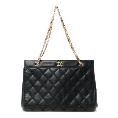 Chanel Lambskin Quilted Chain Shopping Tote Black 1 of 11