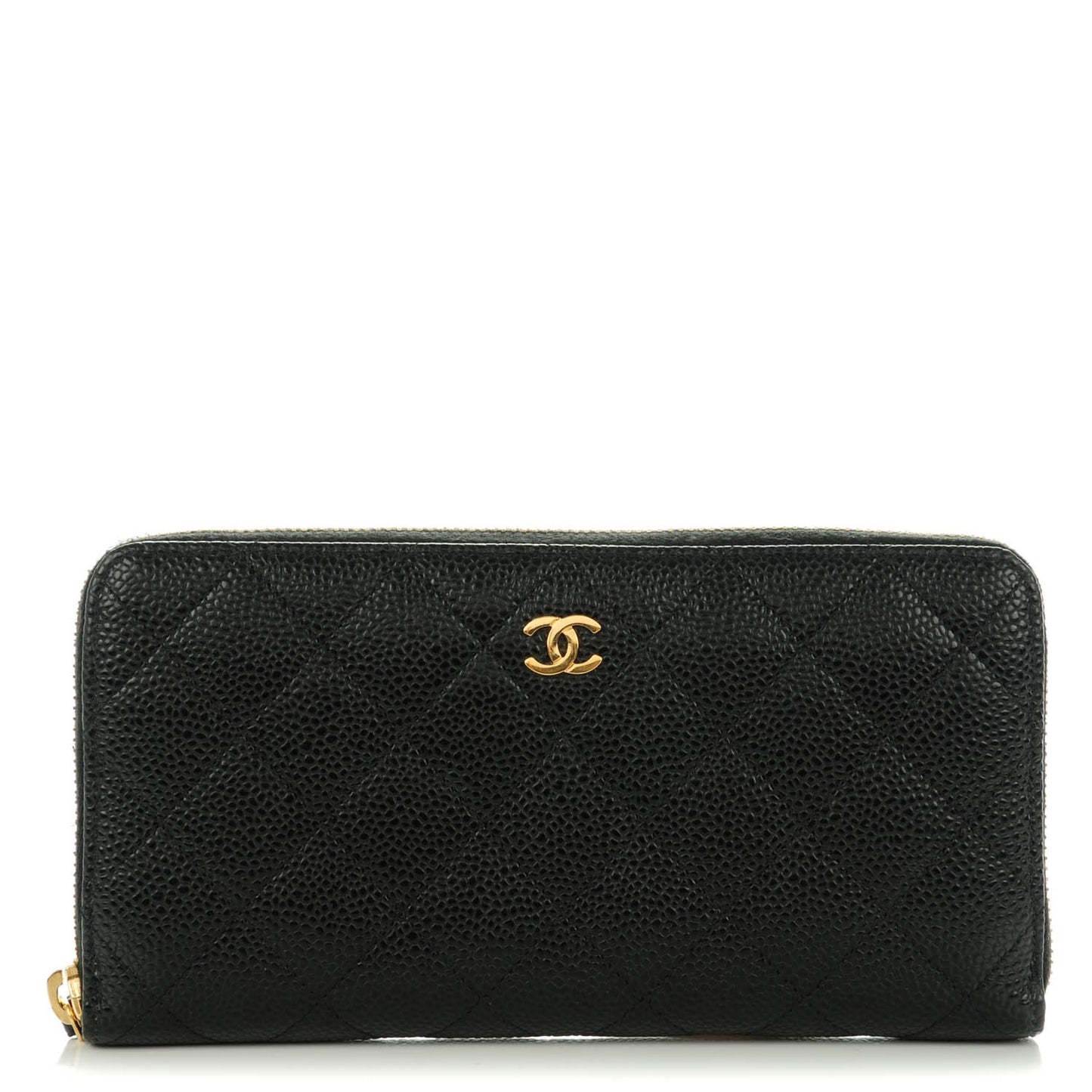 Caviar Quilted Large Gusset Zip Around Wallet Black