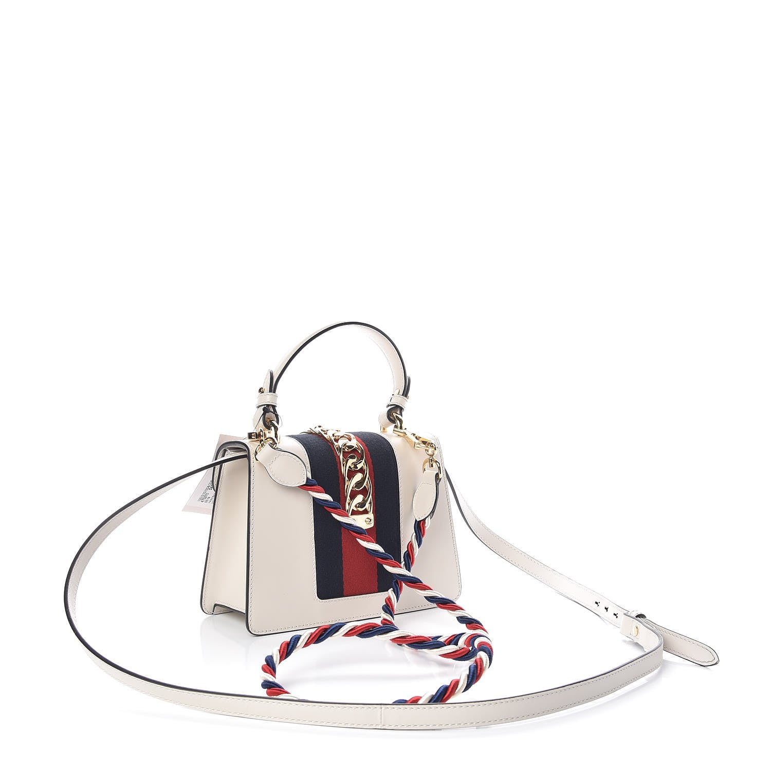 Gucci Calfskin Embroidered Mini Sylvie Top Handle Bag White 4 of 11
