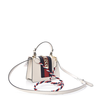 Gucci Calfskin Embroidered Mini Sylvie Top Handle Bag White 4 of 11