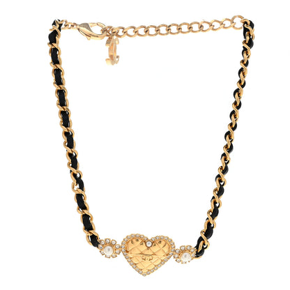 Chanel Metal Lambskin Glass Pearl Strass Heart Choker Gold Black 3 of 7