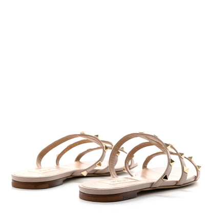 Valentino Garavani Nappa Rockstud Caged Flat Slide Sandals 38 Poudre 4 of 8