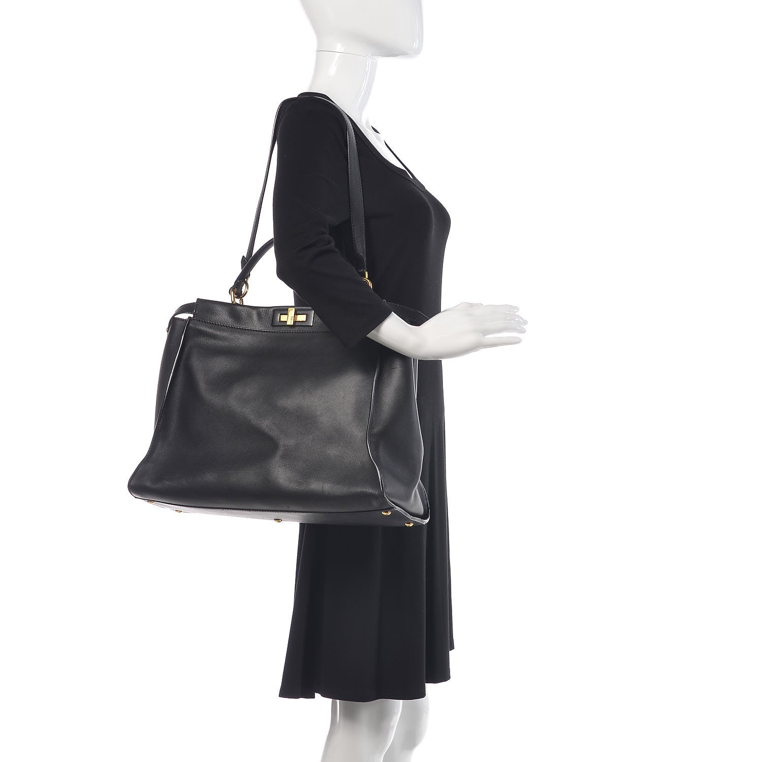 Fendi Vitello Seta Shiny Nappa Large Peekaboo Iconic Satchel Black 2 of 15