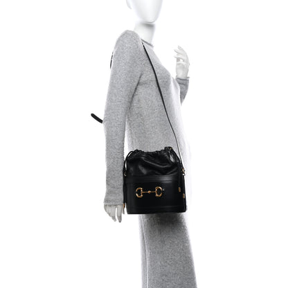 Gucci Azalea Sakai Calfskin Horsebit 1955 Drawstring Bucket Bag Black 2 of 10